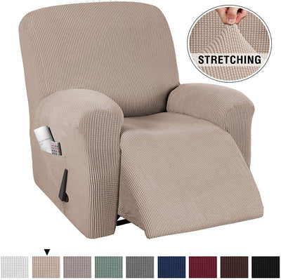 Stretch Recliner Chair Covers for Leather with Side Pocket - PrinceDeco