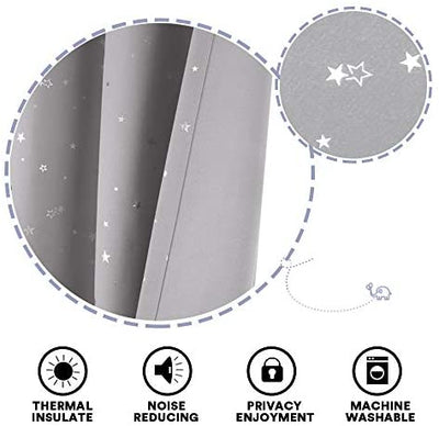 Blackout Kids Curtains for Bedroom Thermal Insulated Silver Twinkle Star Curtains - PrinceDeco