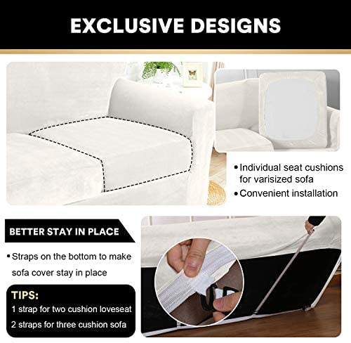 PrinceDeco Velvet Stretch Couch Cushion Covers, Sofa Cushion Covers  Individual Couch Cushion Covers with Elastic Bottom (3 Piece Sofa Cushion  Covers