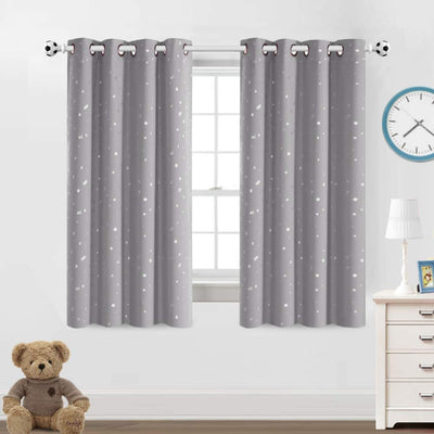 Blackout Kids Curtains for Bedroom Thermal Insulated Silver Twinkle Star Curtains - PrinceDeco