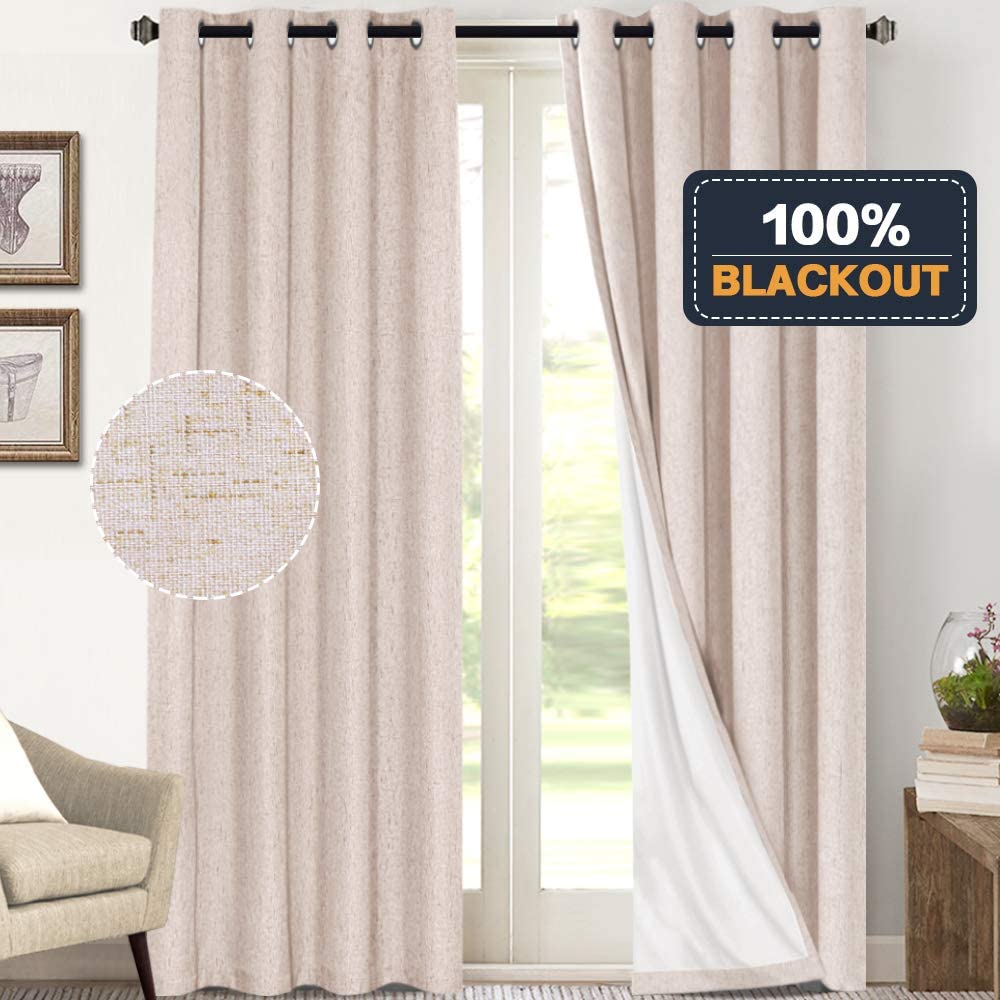 Primitive Textured Linen 100% Blackout Curtains for Bedroom PrinceDeco