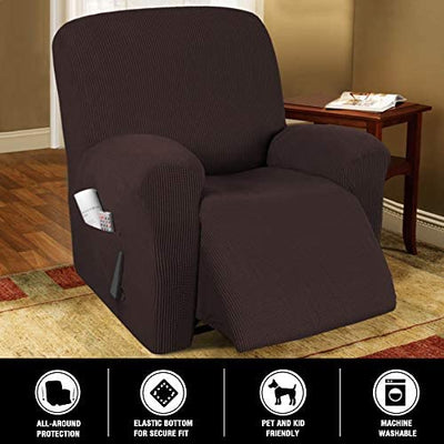 Stretch Recliner Chair Covers for Leather with Side Pocket - PrinceDeco