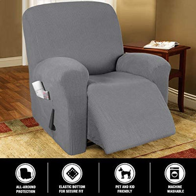 Stretch Recliner Chair Covers for Leather with Side Pocket - PrinceDeco