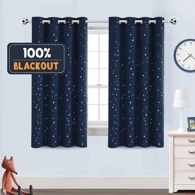 Blackout Kids Curtains for Bedroom Thermal Insulated Silver Twinkle Star Curtains - PrinceDeco