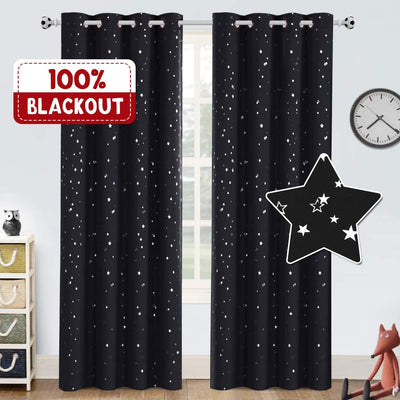 Blackout Kids Curtains for Bedroom Thermal Insulated Silver Twinkle Star Curtains - PrinceDeco