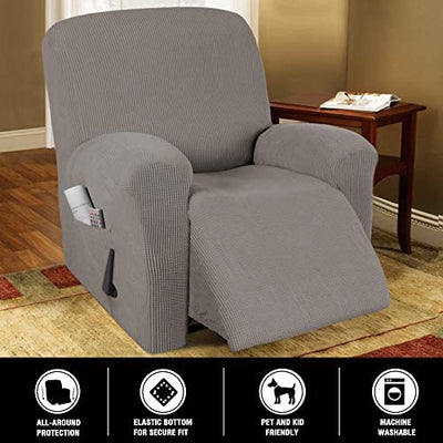 Stretch Recliner Chair Covers for Leather with Side Pocket - PrinceDeco